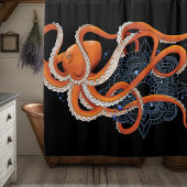 Octopus Orange Mandala Blue Duschvorhang