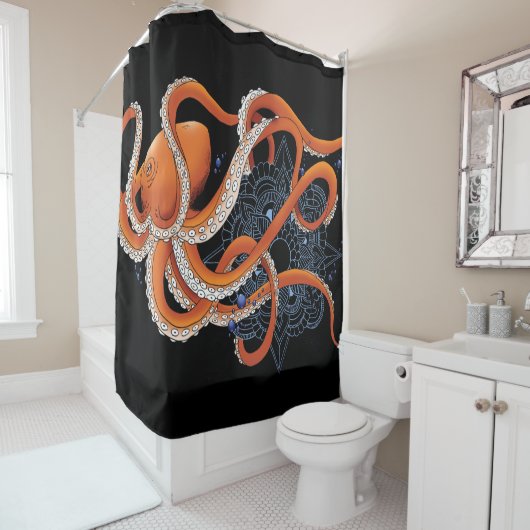 Octopus Orange Mandala Blue Duschvorhang (Beispiel)