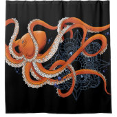 Octopus Orange Mandala Blue Duschvorhang (Vorderseite)