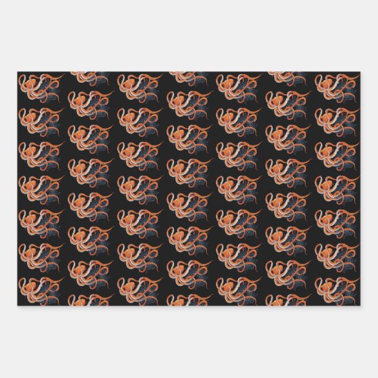 Octopus Orange Mandala Blue Geschenkpapier Set (Vorderseite 3)