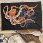 Octopus Orange Mandala Blue Geschirrtuch