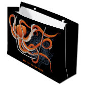 Octopus Orange Mandala Blue Große Geschenktüte (Vorderseite Schrägansicht)