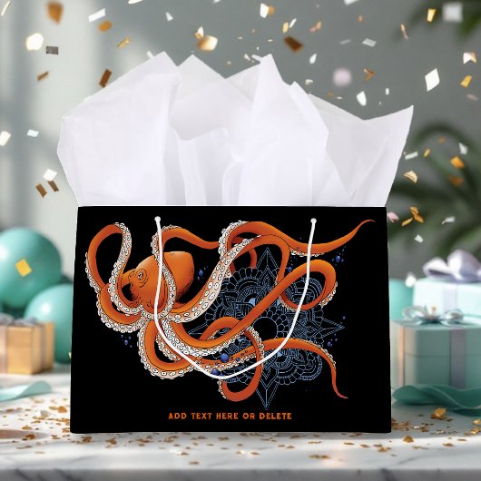 Octopus Orange Mandala Blue Große Geschenktüte