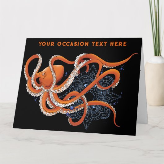 Octopus Orange Mandala Blue Karte (Vorderseite)