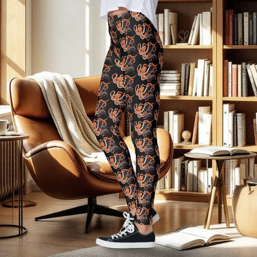 Octopus Orange Mandala Blue Leggings