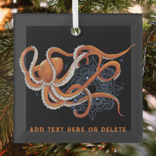 Octopus Orange Mandala Blue Ornament Aus Glas