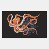 Octopus Orange Mandala Blue Rechteckiger Aufkleber (Vorderseite)