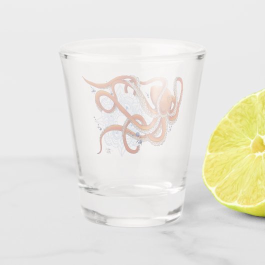 Octopus Orange Mandala Blue Schnapsglas (Rückseite)