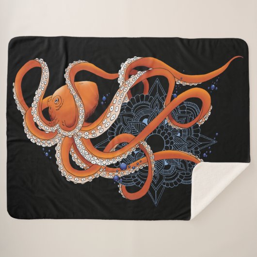Octopus Orange Mandala Blue Sherpadecke (Vorderseite (Horizontal))