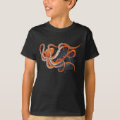 Octopus Orange Mandala Blue T-Shirt (Vorderseite)