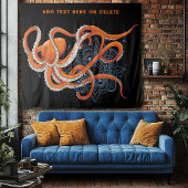 Octopus Orange Mandala Blue Wandteppich