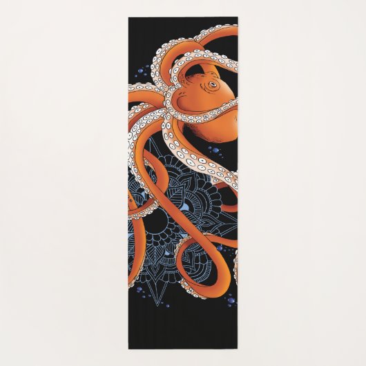 Octopus Orange Mandala Blue Yogamatte (Rückseite)