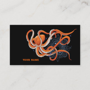 Octopus Orange Mandalla Blue Visitenkarte