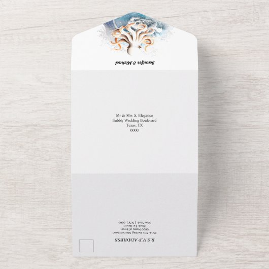 Octopus Ozeanwellen Blaues weißes Küstenmeer All In One Einladung (Außenbereich)