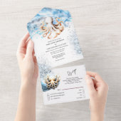 Octopus Ozeanwellen Blaues weißes Küstenmeer All In One Einladung (Abreißen)