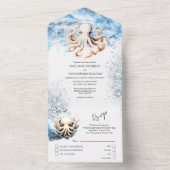 Octopus Ozeanwellen Blaues weißes Küstenmeer All In One Einladung (Innen Boden)