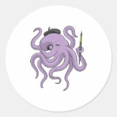 Octopus Painter Pinsel Runder Aufkleber (Vorderseite)