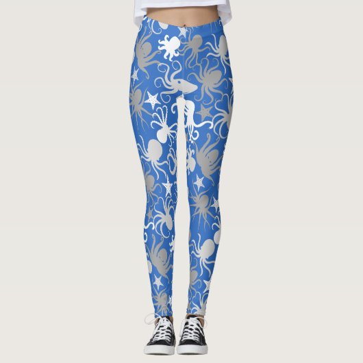 Octopus Pattern.b LBlue BG Leggings (Vorderseite)