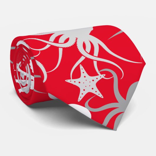 Octopus Pattern.b Red BG Krawatte (Gerollt)