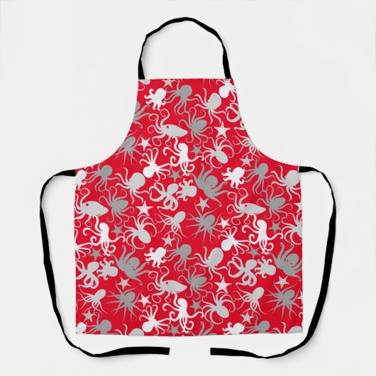 Octopus Pattern.b Red BG Schürze (Vorderseite)