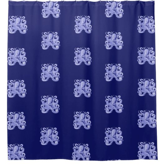 Octopus Pattern Nautic Navy Blue Beach House Duschvorhang (Vorderseite)