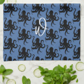 Octopus Pattern Single Initial Dark Blue Geschirrtuch (Gefaltet)