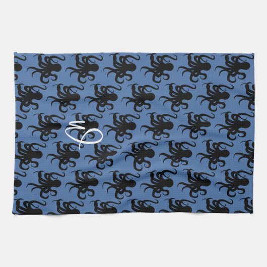 Octopus Pattern Single Initial Dark Blue Geschirrtuch (Horizontal)