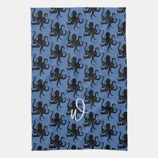 Octopus Pattern Single Initial Dark Blue Geschirrtuch (Vertikal)