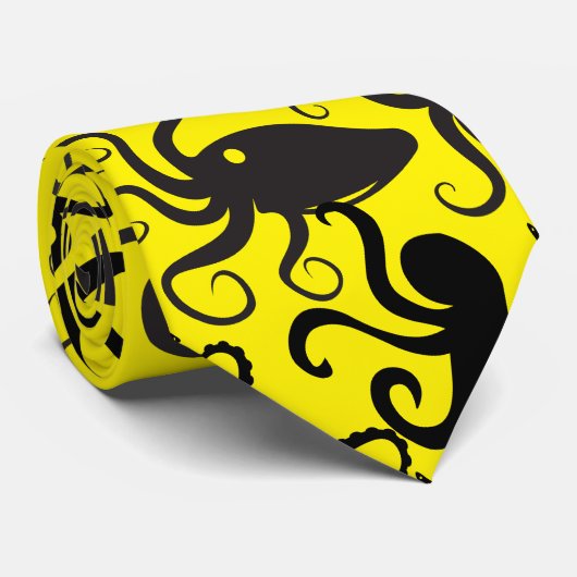 Octopus Pattern.w BYellow BG Krawatte (Gerollt)