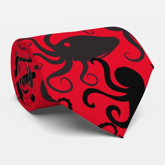 Octopus Pattern.w Red BG Krawatte (Gerollt)