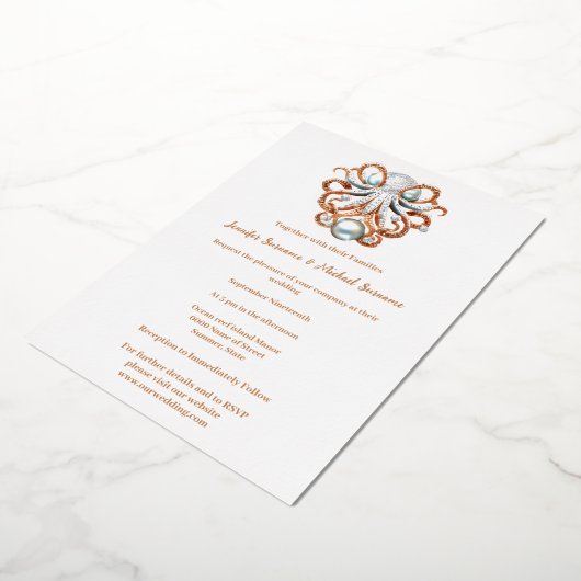 Octopus Perlen Thema Wasserstrand minimalistischer Folieneinladung (Gedreht)