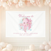 Octopus Pink Watercolor Girl Babydusche Willkommen Banner