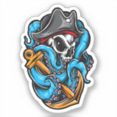 Octopus Pirate Skull Aufkleber (Vorderseite)