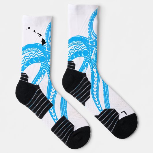 OCTOPUS POLYNESIAN TRIBAL HAWAII INSELN LtBlue Socken (Rechts)