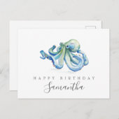 Octopus Postkarten Blaue Wasserfarbe (Vorne/Hinten)