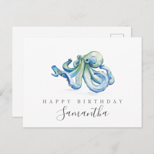 Octopus Postkarten Blaue Wasserfarbe (Vorne/Hinten)