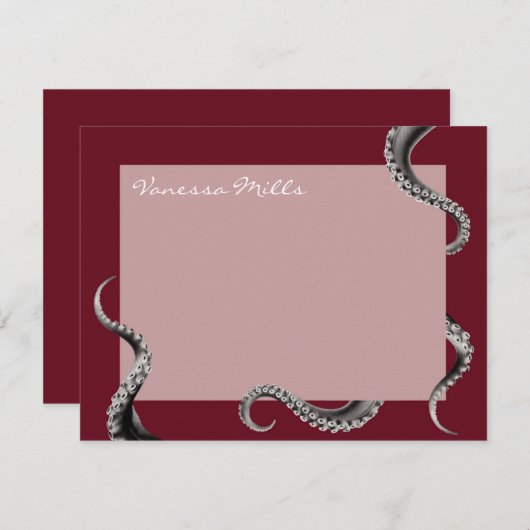 Octopus Red Note Card Mitteilungskarte (Vorne/Hinten)