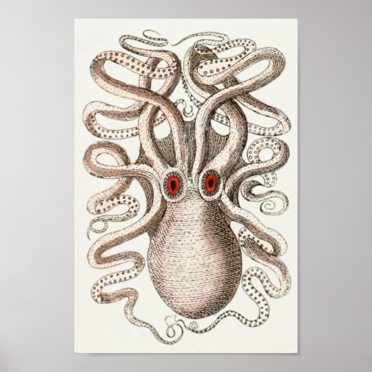 Octopus Rotes Auge Cephalopod Sea Kreaturen Art Dr Poster (Vorne)