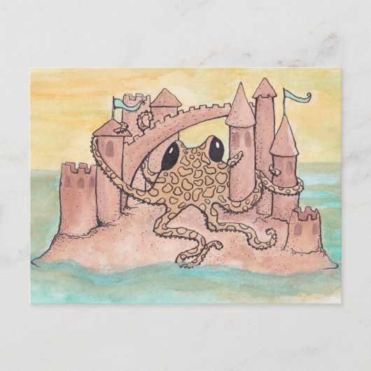 Octopus & Sandcastle Postkarte (Vorderseite)