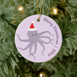 Octopus Santa Lila Frohe Weihnachten Keramik Ornament
