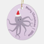 Octopus Santa Lila Frohe Weihnachten Keramik Ornament (Links)