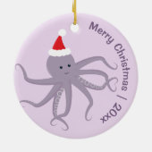 Octopus Santa Lila Frohe Weihnachten Keramik Ornament (Hinten)