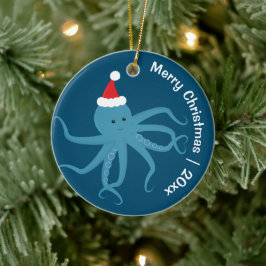 Octopus Santa Merry Weihnachten Keramik Ornament