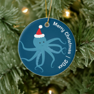 Octopus Santa Merry Weihnachten Keramik Ornament