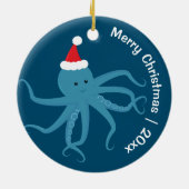 Octopus Santa Merry Weihnachten Keramik Ornament (Hinten)
