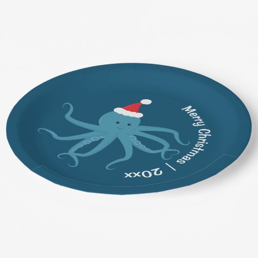 Octopus Santa Merry Weihnachten Pappteller (Schrägansicht)