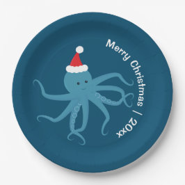 Octopus Santa Merry Weihnachten Pappteller