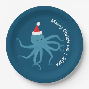 Octopus Santa Merry Weihnachten Pappteller