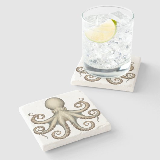 Octopus scientific diagram unique artwork retro  steinuntersetzer (Seitenansicht)