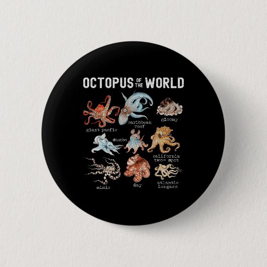 Octopus Sea Animals of the World Octopus Lover Button (Vorderseite)